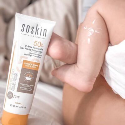 Soskin كريم خفيف ناعم واقٍ للشمس مصمم للاستخدام على الوجه والجسم، بما في ذلك الأطفال.يوضع على الجسم والوجه والرقبة قبل التعرض لأشعة الشمس، وخاصة بعد السباحة