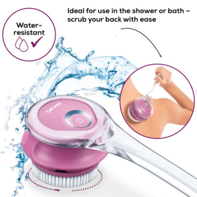 فرشاة استحمام كهربائية بيورير FC55 لتقشير وتدليك البشرة.و تنظيف الجسم بعمق وتقشير الخلايا الميتة أثناء الاستحمام،يترك البشرة ناعمة ومشرقة. الفرشاة مقاومة للماء
